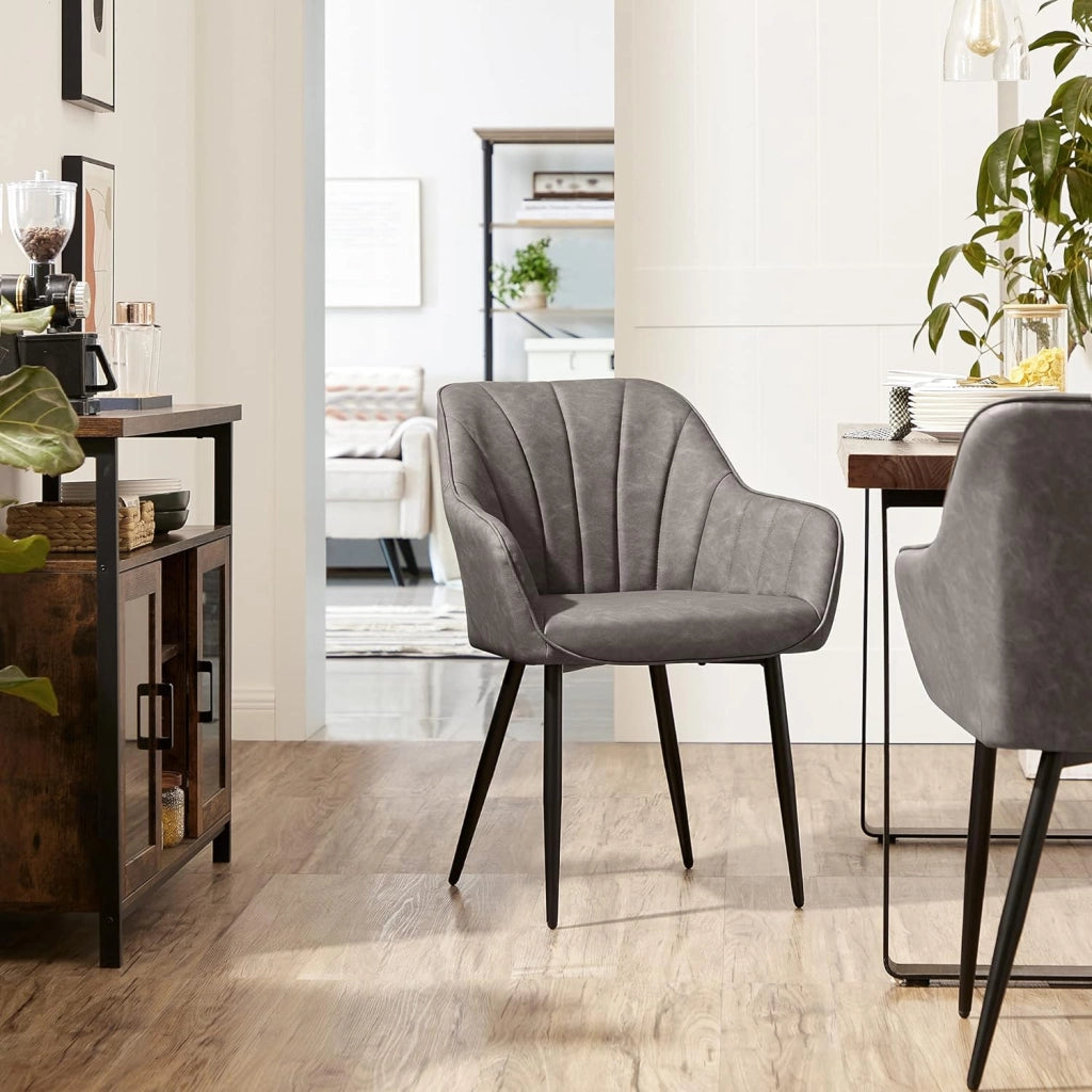 SONGMICS Poltroncina, Sedia da Pranzo, Sedia Imbottita, Fodera in Similpelle PU con Effetto Vintage, Gambe in Metallo, Portata 110 kg, Sala da Pranzo Salotto Camera, Grigio LDC079G01