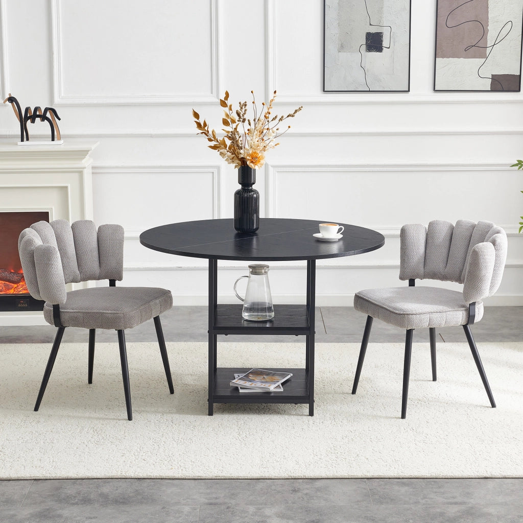 Set tavolo e 2 sedie da pranzo con doppio piano portaoggetti in MDF e metallo nero; grigio