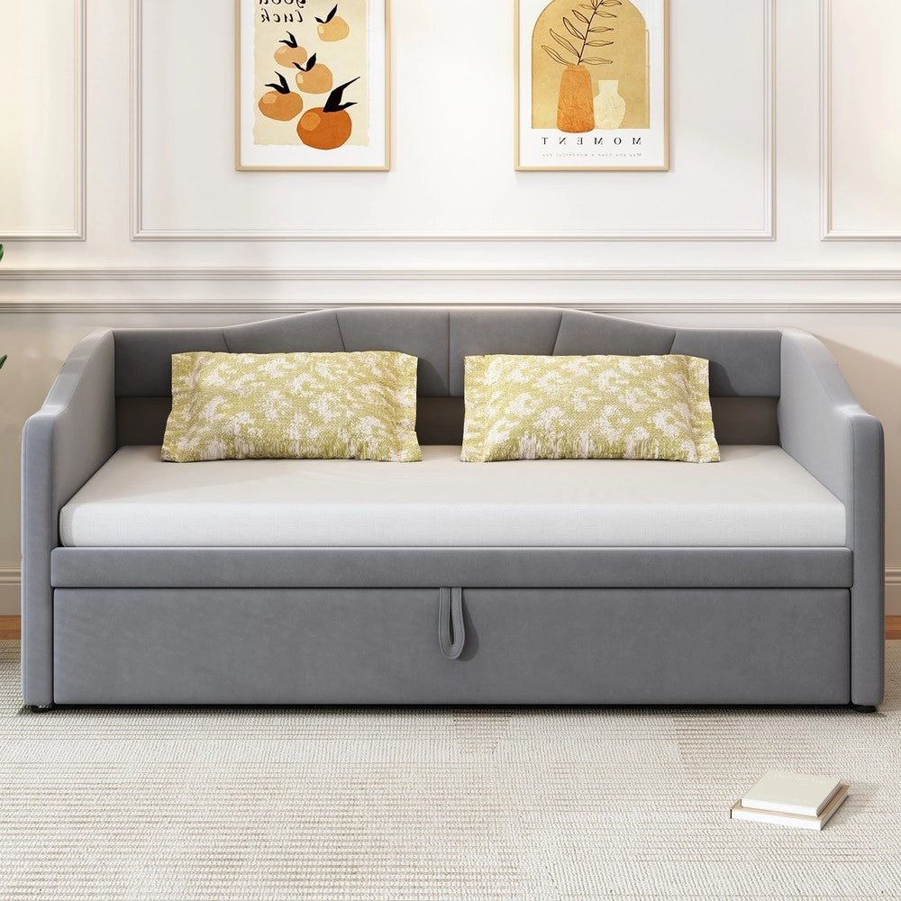 Letto Estraibile Multifunzione in Velluto ¨C MINIMAL ¨C Grigio, 90x200/180x200