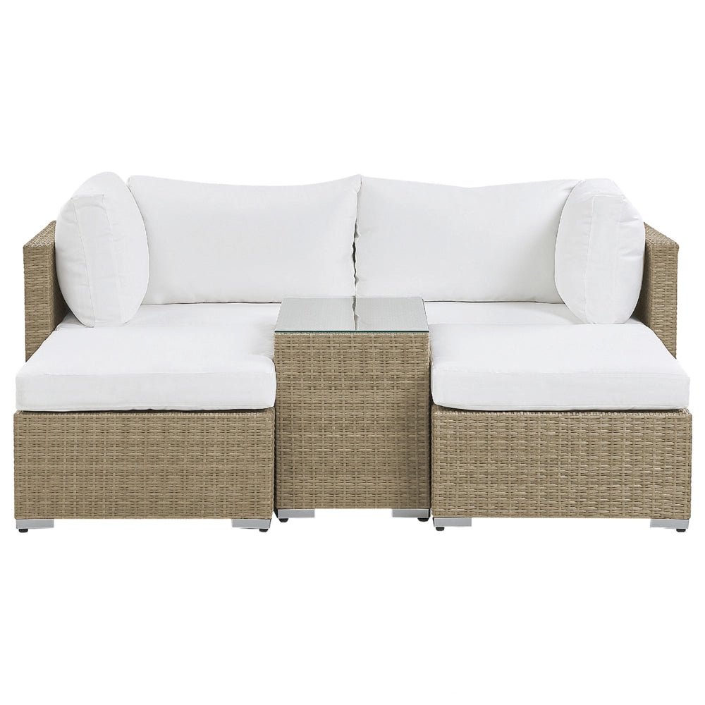 Set salotto da giardino marrone bianco cuscini Rattan Sintetico per 2 persone Set da esterno 3 pezzi con tavolino