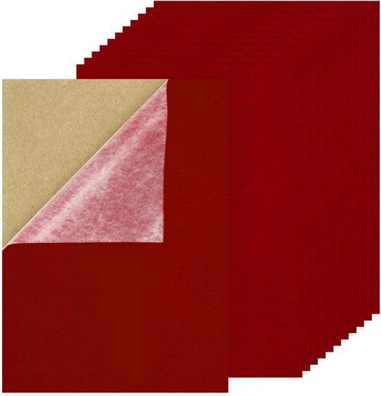 Velluto autoadesivo 12 pezzi - Velluto in pelle - Rosso - Artigianato - Design d'arredamento - Dimensioni 30 x 21 cm - Tessuto in pelle