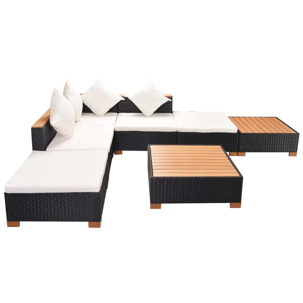 Set Divani da Giardino 7 pz con Cuscini in Polyrattan Nero cod mxl 34802