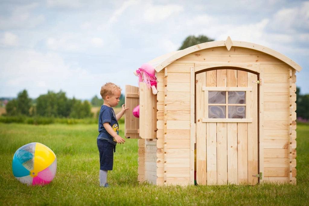 Casetta legno per bambini CON PAVIMENTI - L112xL146xA145cm/ 1,1m2 -  Timbela M505