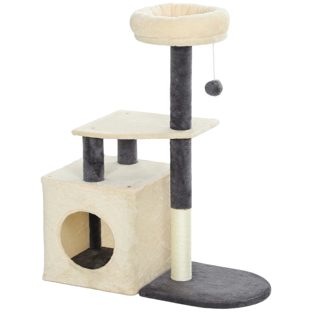 Tiragraffi per Gatti con Casetta e Lettino ¨C Zephmum ¨C Bianco Crema 92 cm