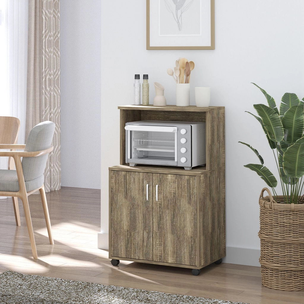 MOBILE DA CUCINA MULTIUSO CON RUOTE ARMADIETTO E RIPIANO 60.4X40.3X97CM MARRONE