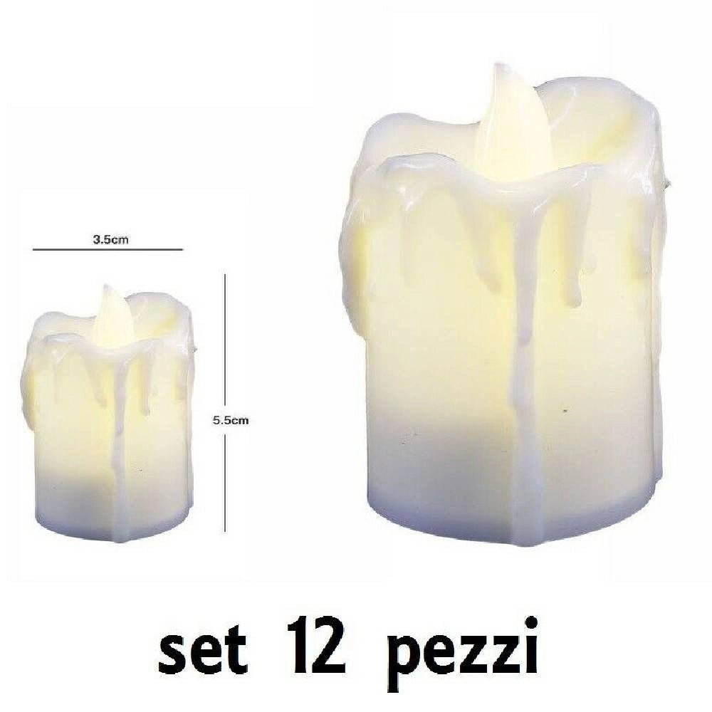 Trade Shop - Set 12 Pz Candele Led Lumini Con Goccia A Batteria Luce Decorazione Tealight -