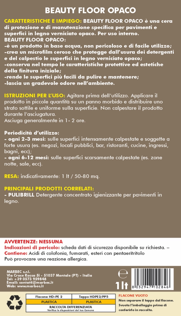 Cera per parquet BEAUTY FLOOR OPACO   1LTx6Pz