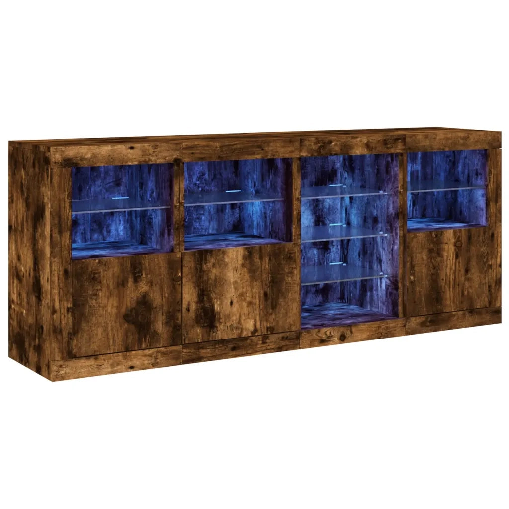 Credenza con Luci LED-Buffet-Armadio da cucina Rovere Fumo 164x37x67 cm