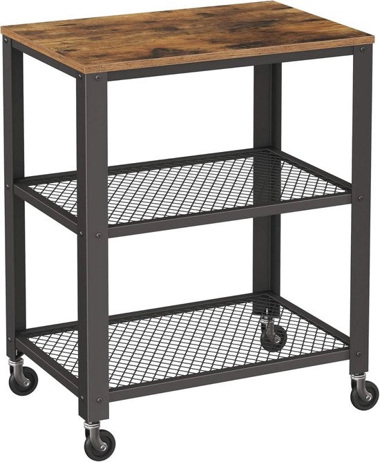 Carrello di servizio industriale a 3 livelli con ruote - Carrello cucina in legno e metallo