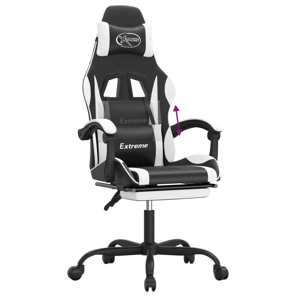 Sedia da Gaming | Sedia da e-sports con Poggiapiedi Nero e Bianco in Similpelle