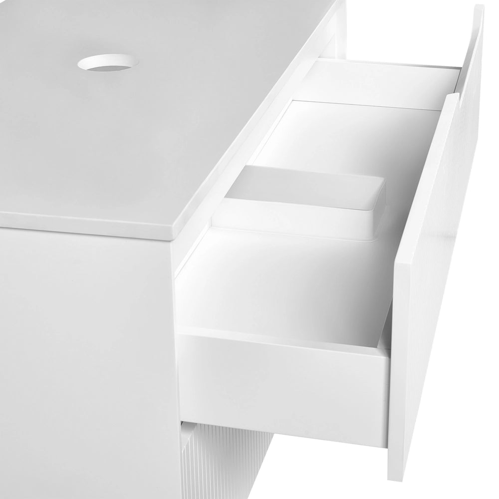 Mobiletto da bagno a parete con frontale scanalato 2 cassetti bianco 60 x 52 cm stile elegante moderno