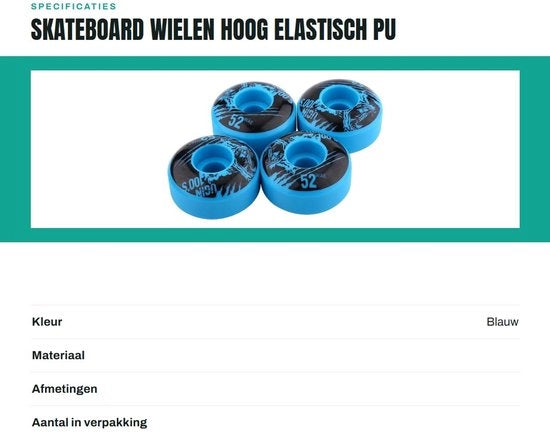 Ruote per Skateboard con Pneumatici Elastici PU 52mm x 30mm - 4 Pezzi - Sostenibili - Adatti per Superfici Irregolari - Durezza SHR-100A - Design Compatto - Ruote per Longboard