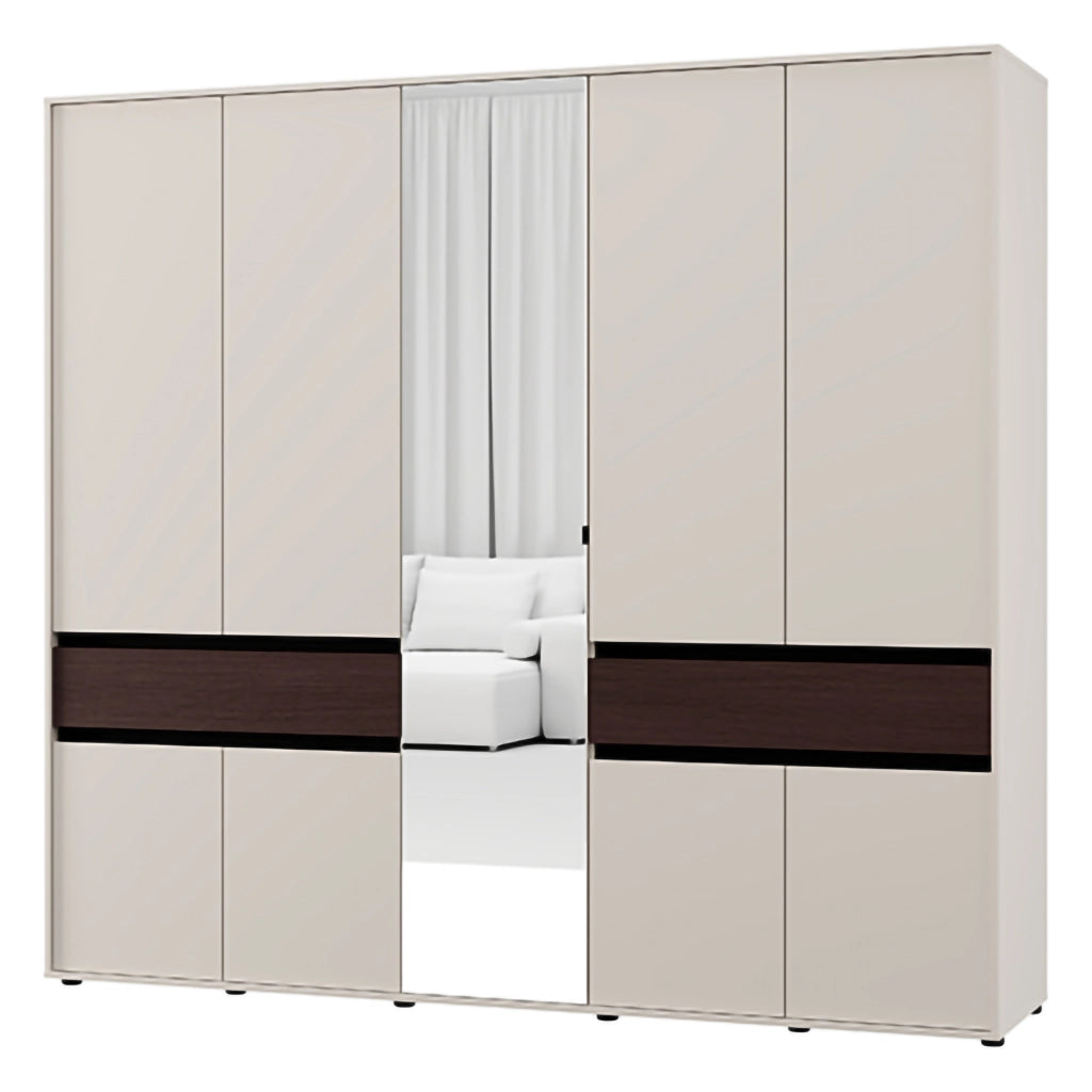 Armadio Camera da Letto Ubud, Guardaroba Grande 2 Cassetti, 228x211h cm Bianco Crema