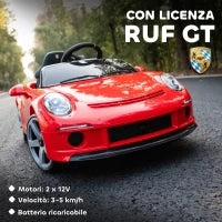 Macchina per Bambini 3-5 Anni con Licenza Ufficiale RUF GT, Telecomando, Cintura di Sicurezza e Musica, Rosso