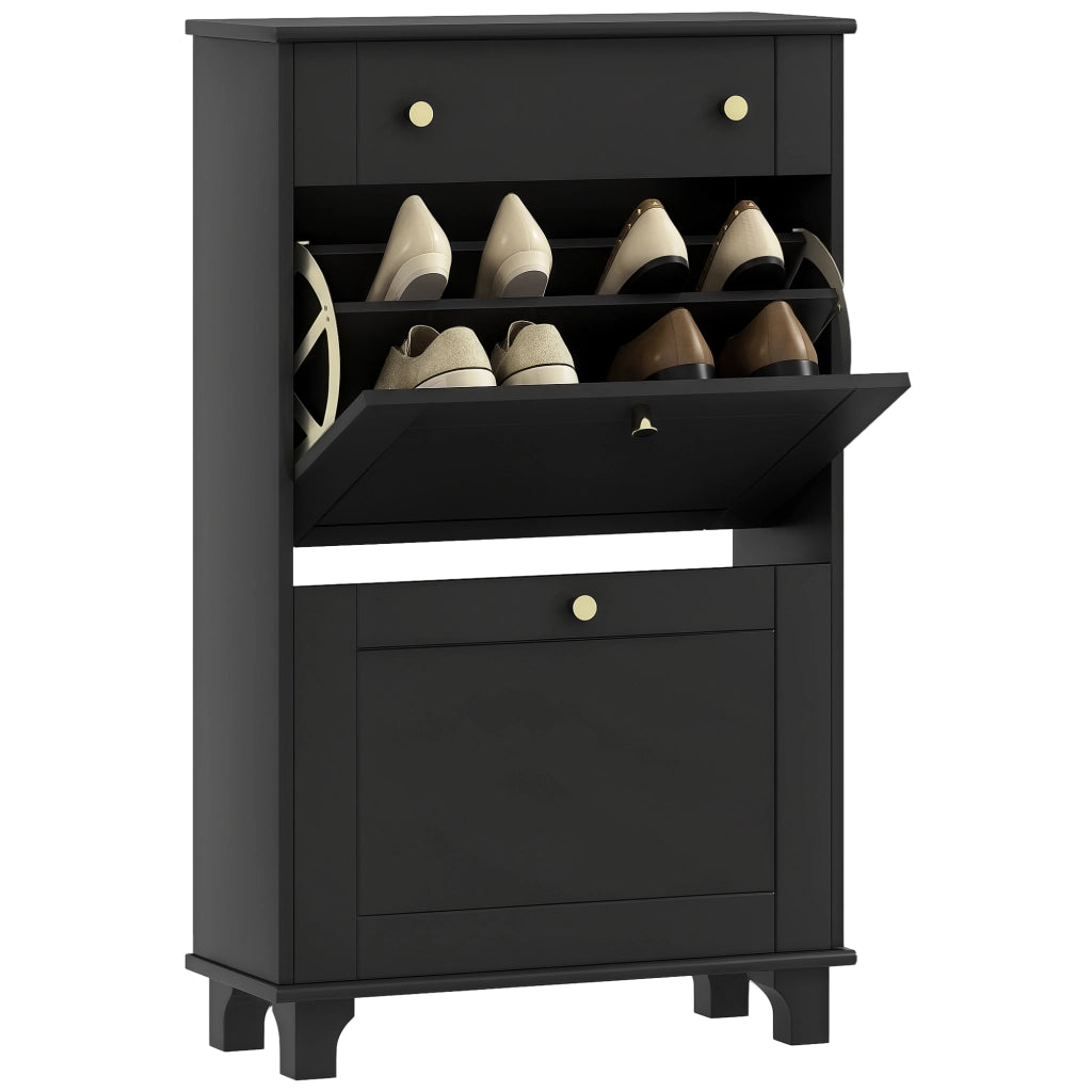 Scarpiera con cassetti e ripiano regolabile ¨C zephmum ¨C nero 60x23.5x98.5 cm