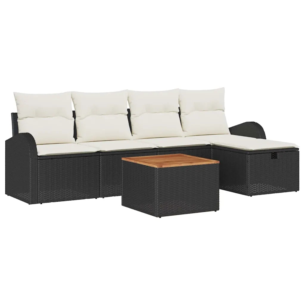 Set Divano da Giardino con cuscino 6 pcs Nero Poly Rattan