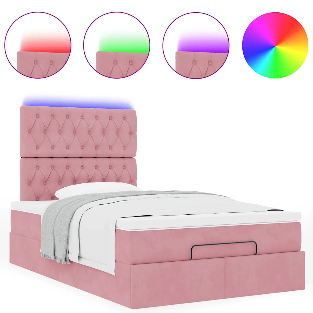 Struttura Letto Pouf con Materassi Rosa 120x190 cm Velluto 3314383