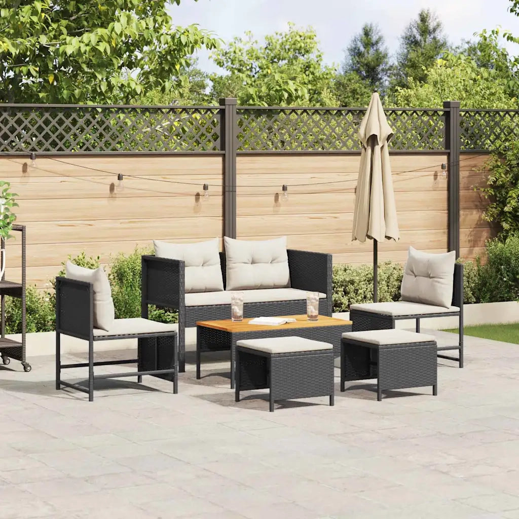 Set Divano da Giardino 6 pcs Nero e Crema polyrattan 4104699