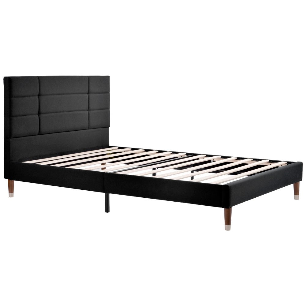 Letto Imbottito Matrimoniale con Rete a Doghe e Materasso ¨C MINIMAL ¨C Nero, Tessuto Lino, 140x200