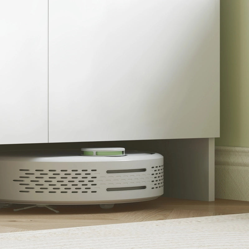 Credenza alta con 2 ante e piano d'appoggio per microonde, in legno, bianco, per cucina e soggiorno, 79 × 40 × 175 cm