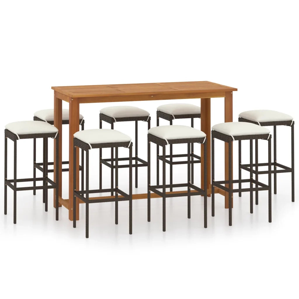 Set da Bar da Giardino 9 pz con Cuscini Marrone cod mxl 44633