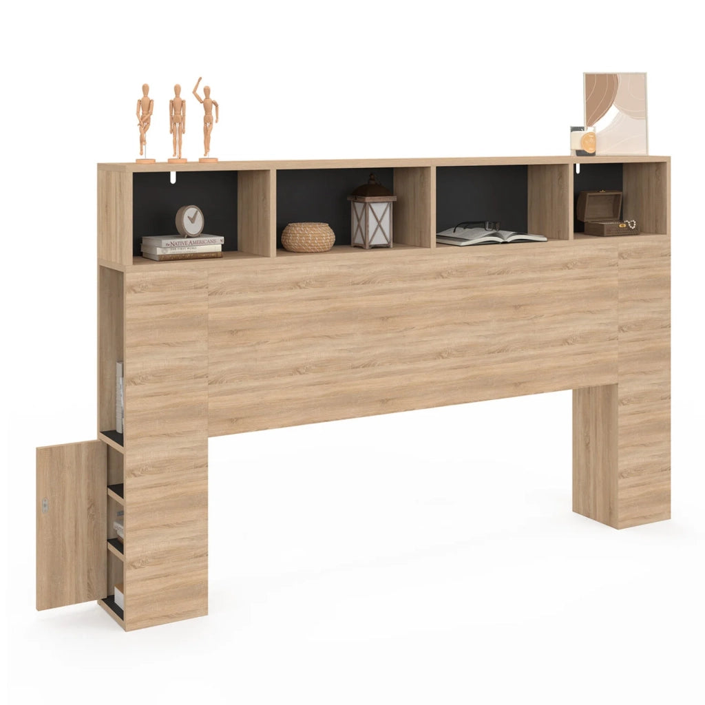 IDMarket - Testiera CLEO 165 CM con contenitori effetto faggio e nero