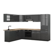 Cucina angolare completa R-Line Antracite lucido/Antracite 287 x 227 cm, PL Rovere Vicco