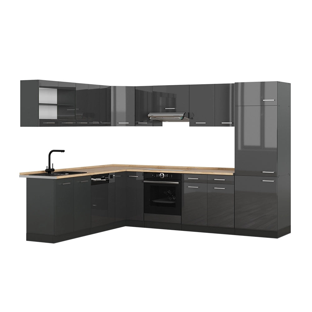 Cucina angolare completa R-Line Antracite lucido/Antracite 287 x 227 cm, PL Rovere Vicco