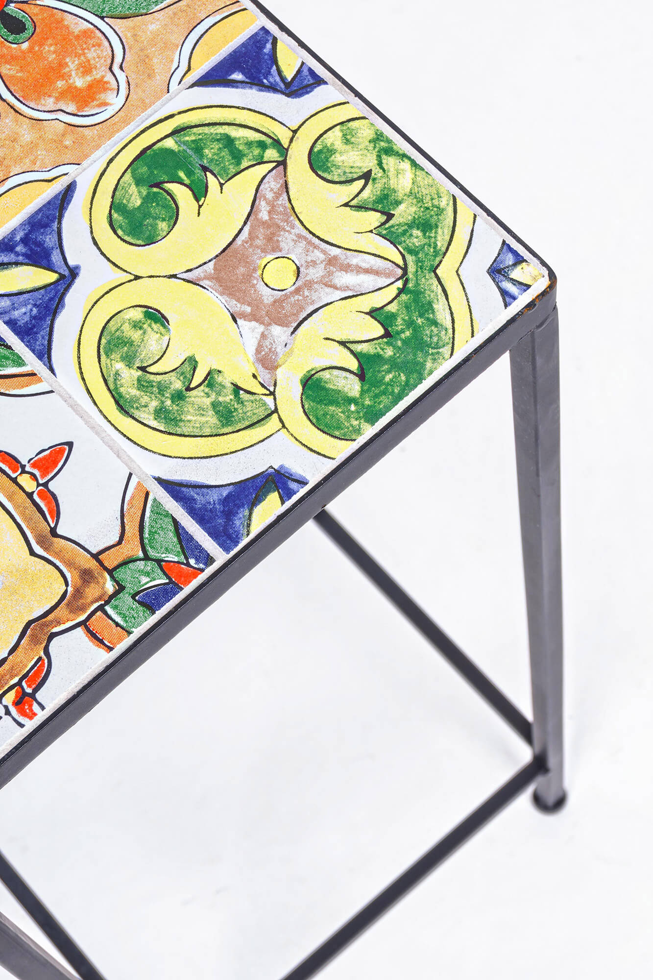 Set 6 Tavolini da Giardino in Acciaio con Piano in Ceramica a Mosaico Paloma Nero