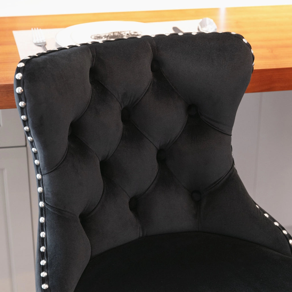 Sgabello da bar girevole in velluto con altezza regolabile, schienale ergonomico e base cromata nera per casa