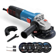 Aspirapolvere a motore 1100 W 125 mm rotazione stazionaria - 11.800 min-1 - chiusura rapida - protezione della mano - maniglia supplementare - dischi abrasivi - dischi a lama
