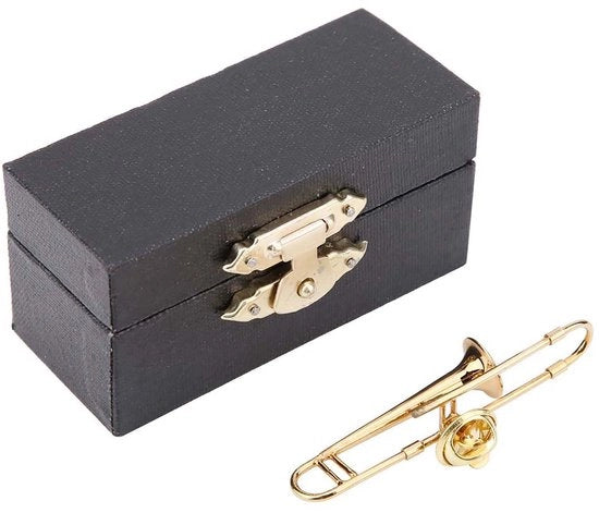 Trombone Miniaturo Standard Unico - Accessorio Musicale - Regolabile - Colorato in Oro - Inclusa Custodia di Riposo