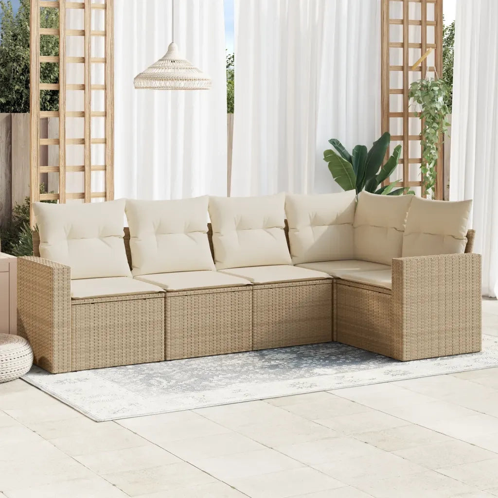 Set Divano da Giardino 5 pz con Cuscini Beige in Polyrattan 3251265