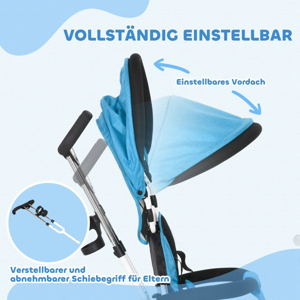 Triciclo per Bambini 6 in 1 ¨C Zephmum ¨C Con Sbarra di Spinta, Cestino, Blu