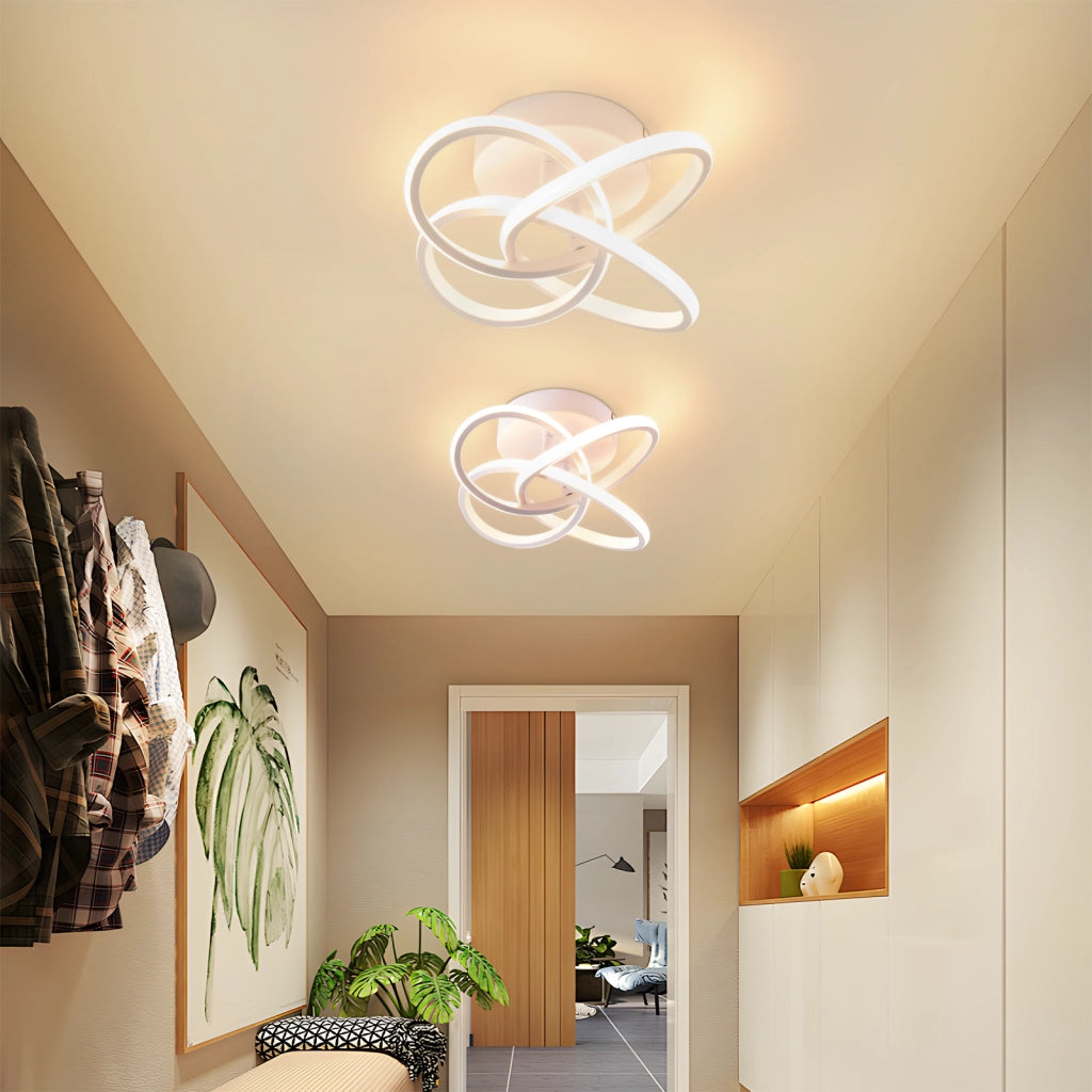 ZMH Lampada da soffitto plafoniera LED moderna 28W 3000K bianco caldo design fiore 4 petali bianco metallizzato 32cm