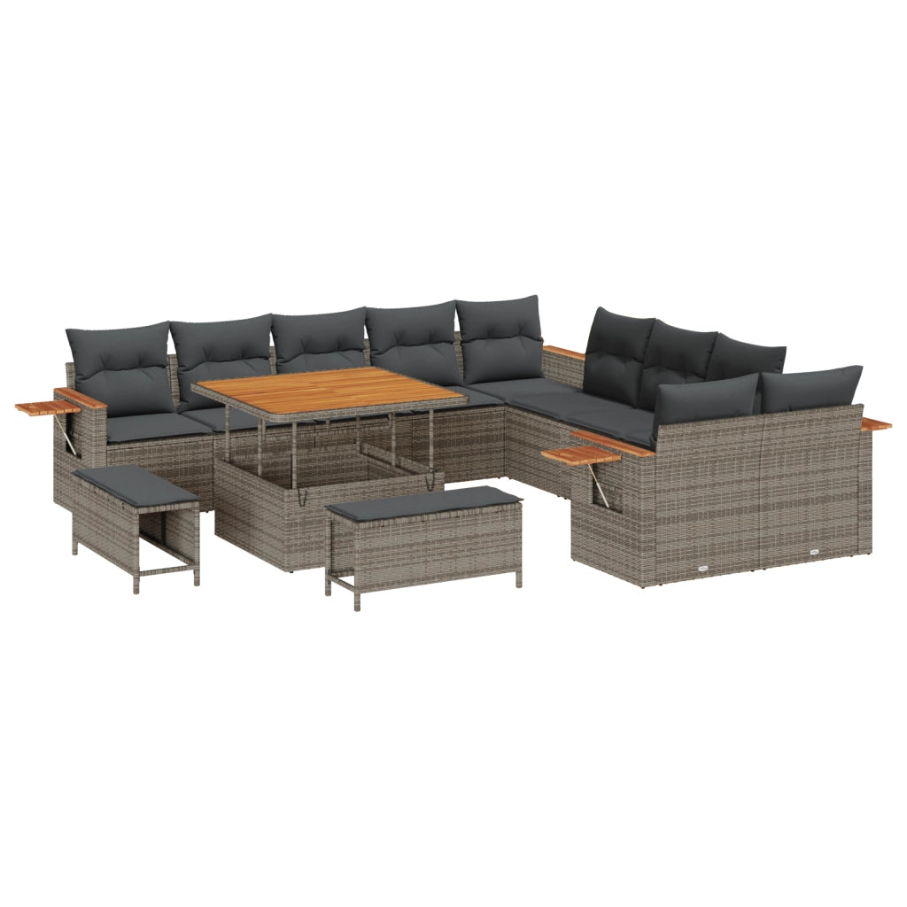Set Divano Giardino da 13 Pezzi con Cuscini Grigio Polyrattan Acacia