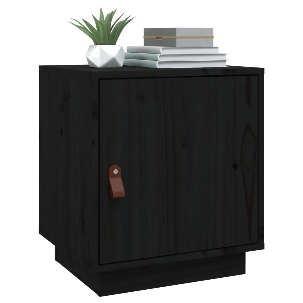 Comodino Nero 40x34x45 cm in Legno Massello di Pino cod mxl 31275