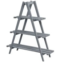 Portapiante Verticale 3 Livelli a Doghe, in Legno di Abete, 100x36x112 cm, Grigio