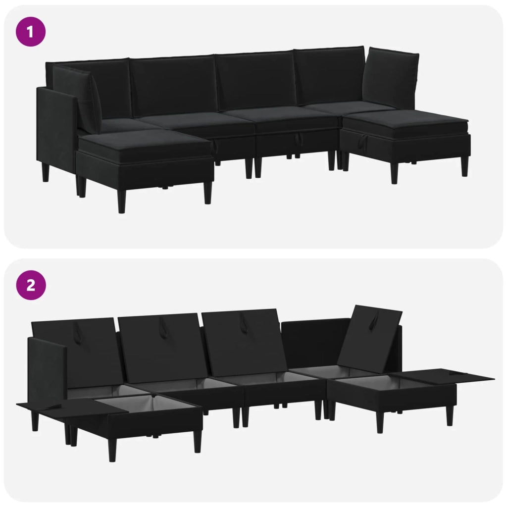 Set di mobili per il soggiorno con cuscino 6 pcs Nero Velluto