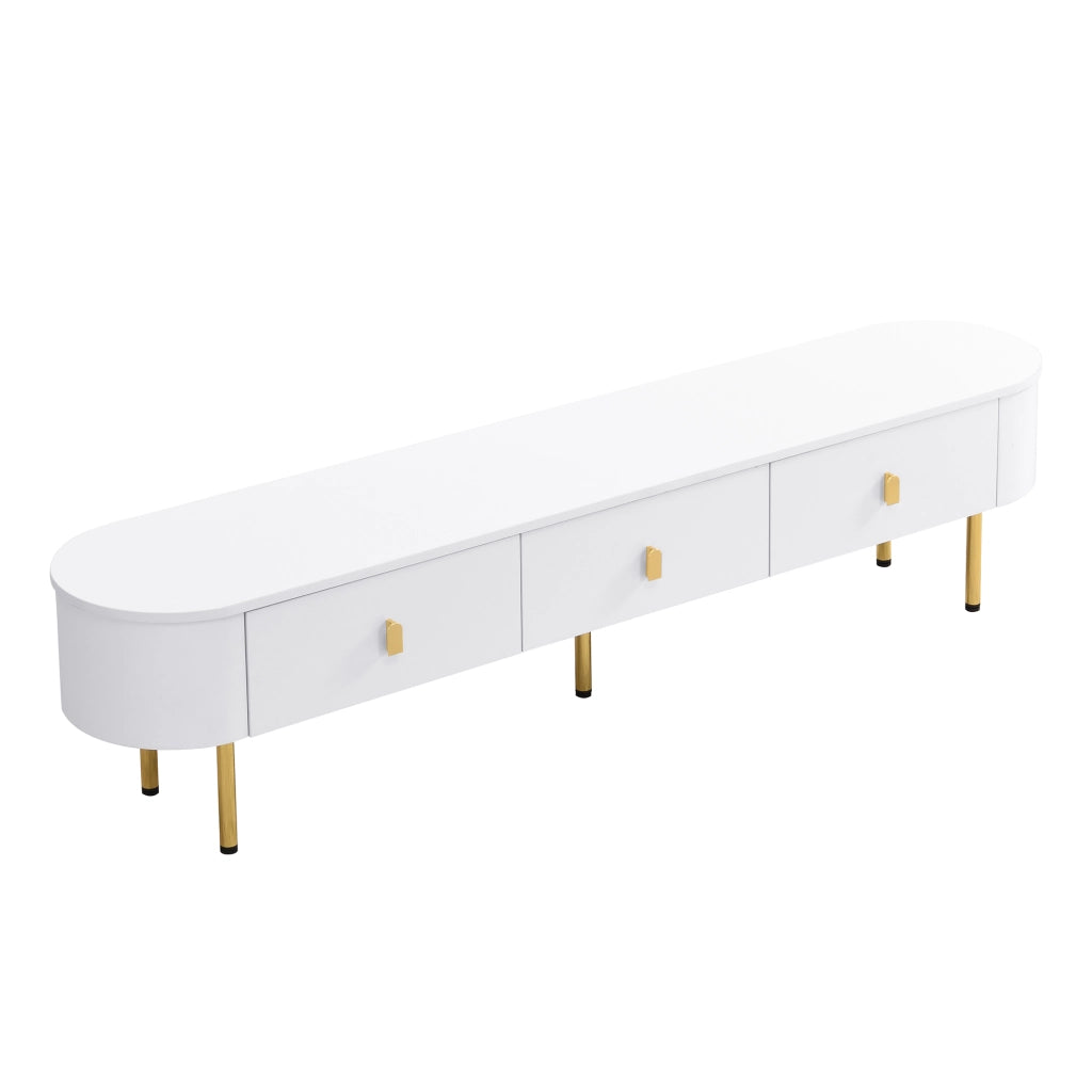 Set tavolino e mobile TV con cassetti in MDF bianco e oro; bordi arrotondati