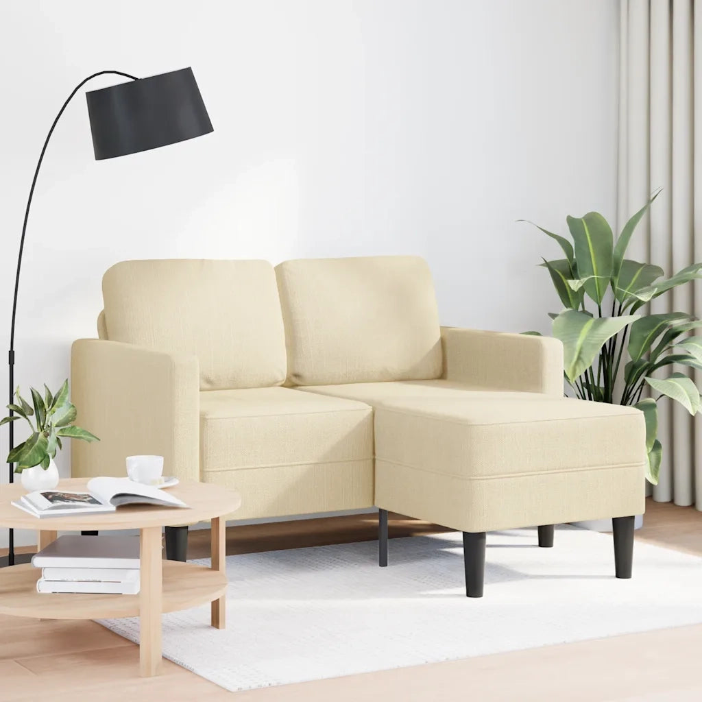 Divano 2 Posti con Chaise longue a L-Sofa 2 Posti con Chaise Crema 125 cm in Tessuto