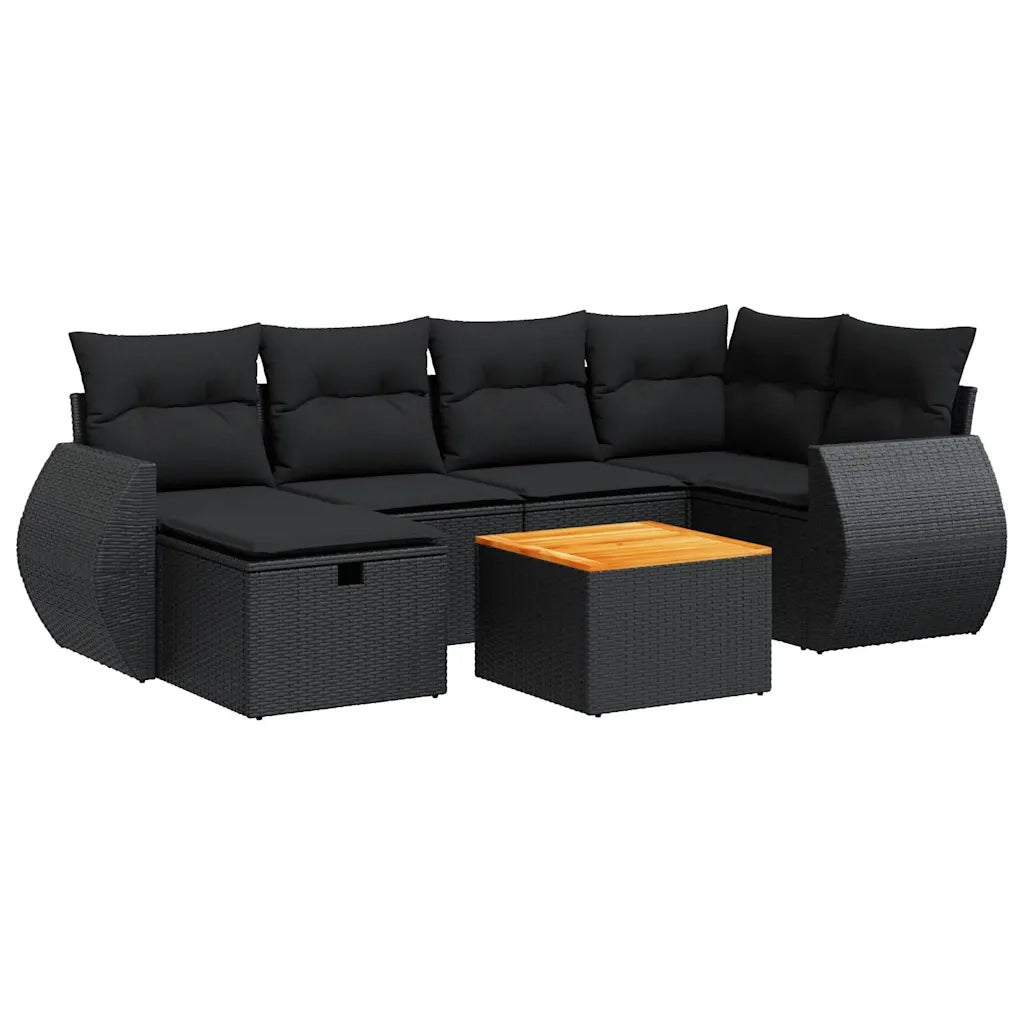Set Divani da Giardino con Cuscini 7pz Nero Polyrattan