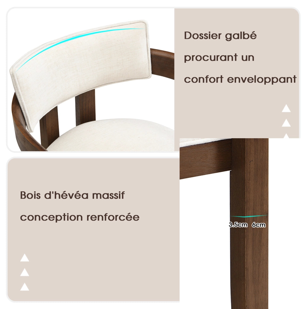 Set di 2 sedie da pranzo in legno massello e lino
