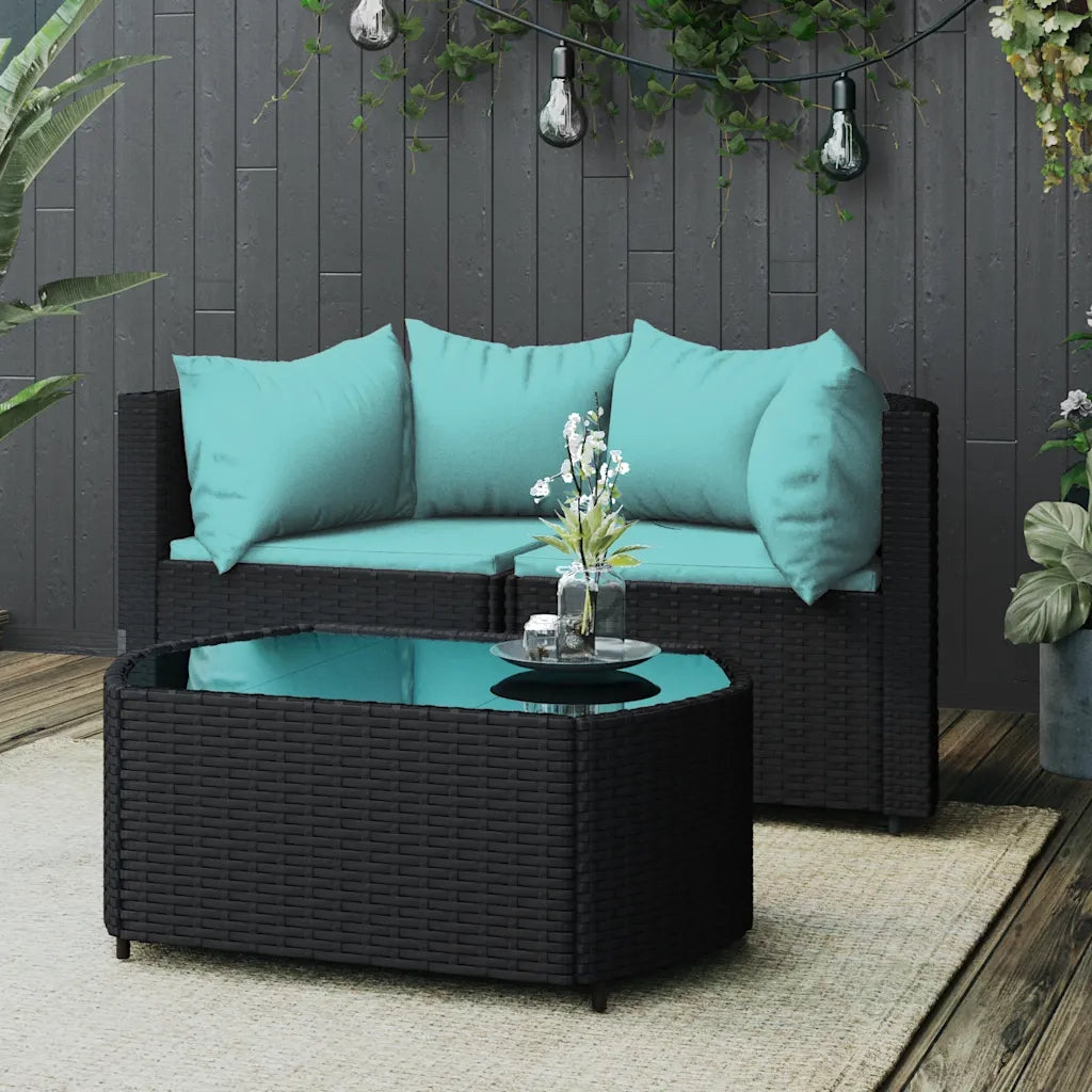Set Divani da Giardino 3 pz con Cuscini Nero in Polyrattancod mxl 130079