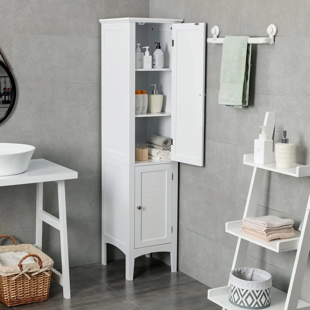 Mobile Portaoggetti da Bagno a 5 Livelli con Ante e Scomparti, Organizer per WC, Cucina e Soggiorno, 38 x 38 x 160 cm, 3 Colori