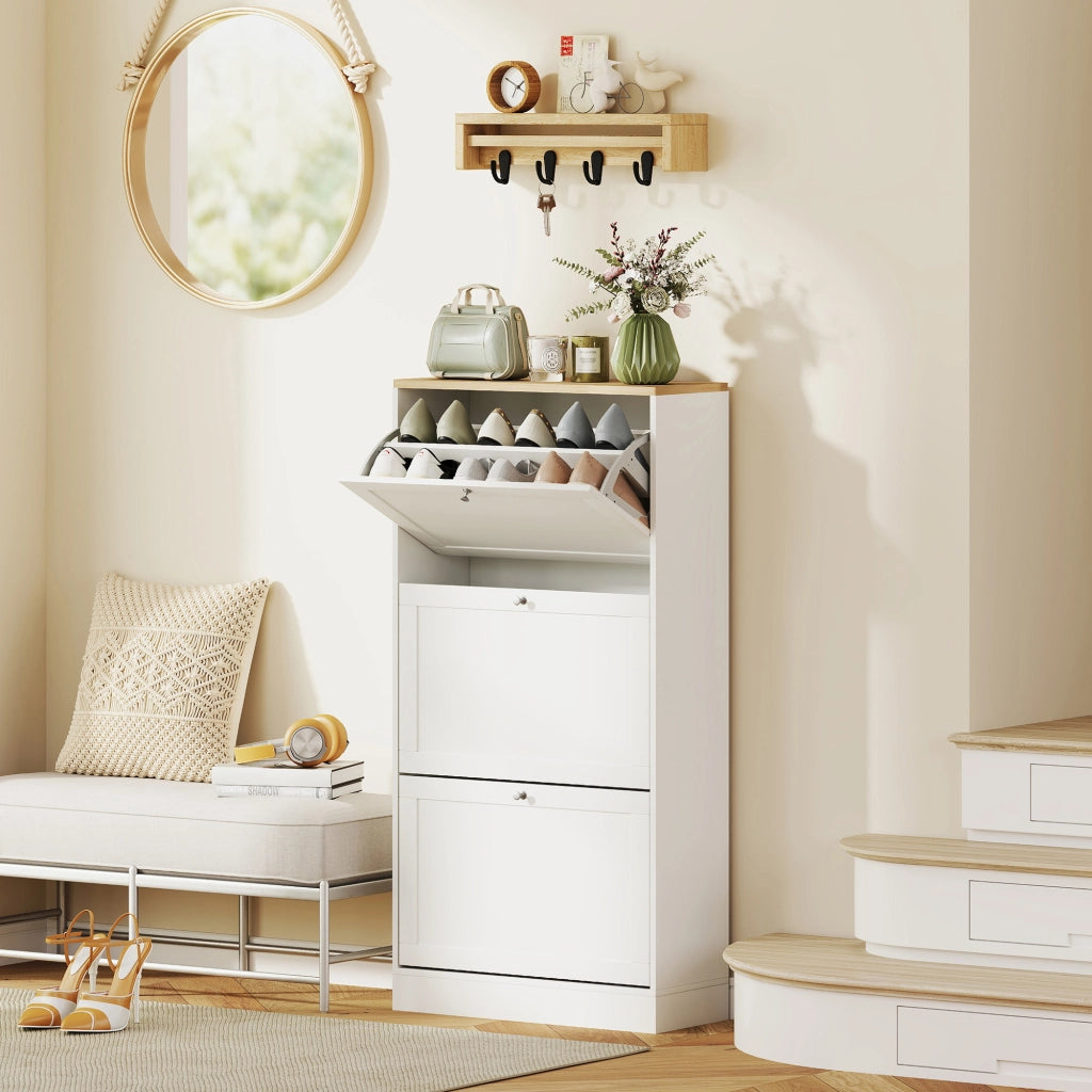 Scarpiera Scandinava 3 Ante ¨C Zephmum ¨C Bianco Legno 60x23.5x115