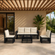 Set Divano da Giardino 6 pz Nero e Bianco Crema polyrattan 3435082