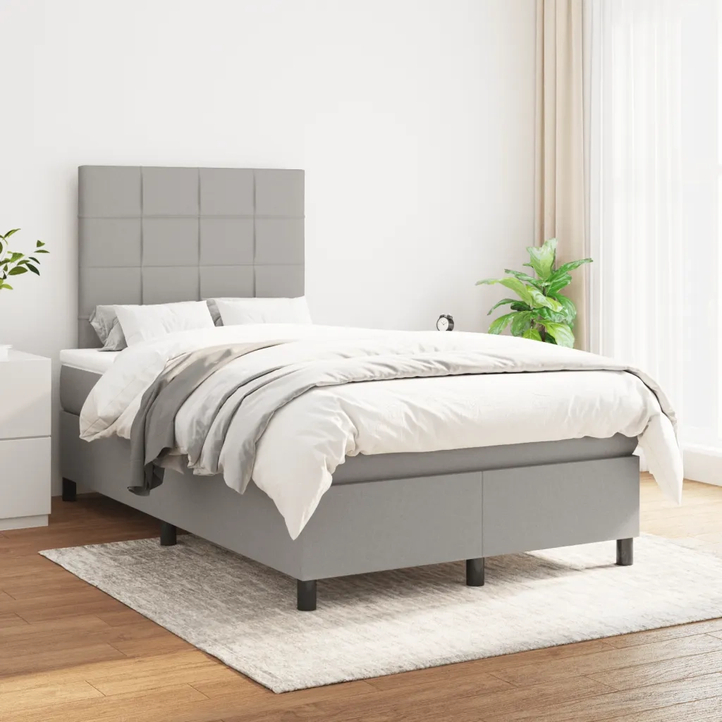 Giroletto a Molle con Materasso Grigio Chiaro 120x190cm Tessuto