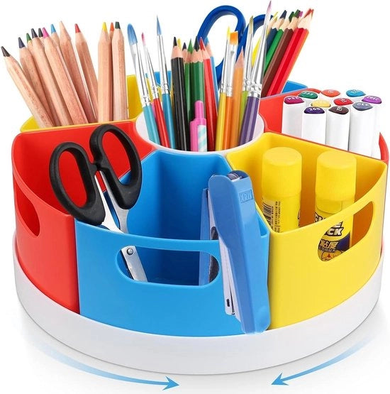 Organizzatore di scrivania premium con supporto per penne girevole da 360 gradi - 7 compartimenti - Grande capacità per attrezzi da ufficio e da lavoro - Articoli da ufficio - Casa e scuola