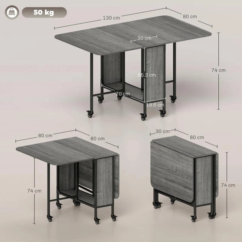 TAVOLO DA PRANZO PIEGHEVOLE PER 6 PERSONE MAX CON RIPIANO, IN LEGNO E METALLO, 130X80X74 CM, GRIGIO